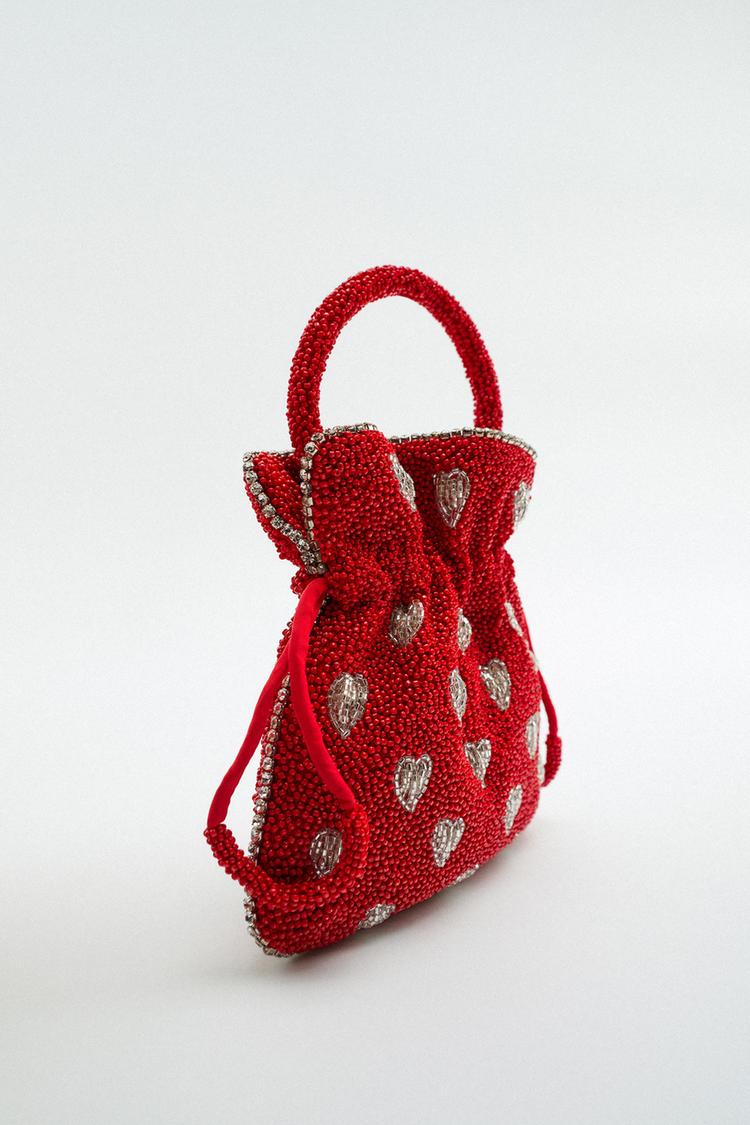 BUCKET BAG WITH BEADING Red ZARA United Kingdom